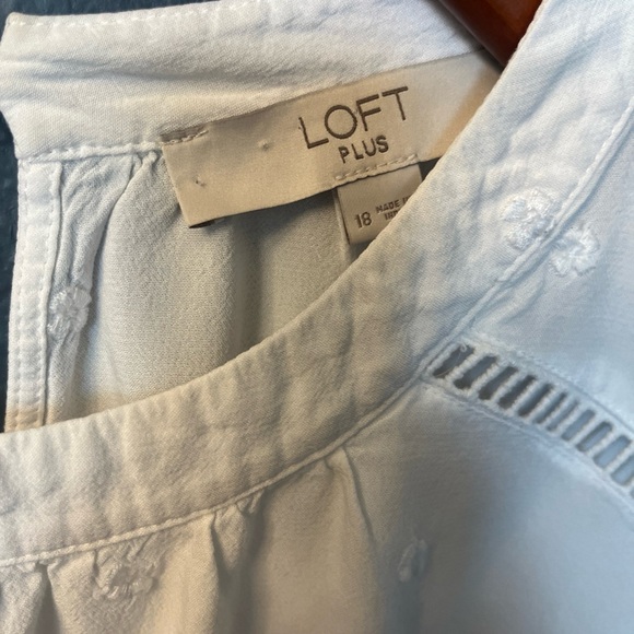 Loft Womens White Peasant Crew Neck Long Sleeve Tunic Blouse Top Size 18 - Picture 2 of 7